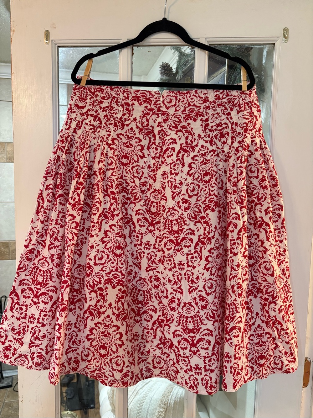 Lapis Red & Ivory Floral Midi Skirt XL Cottagecore Cotton Lined NWOT - Picture 4 of 9